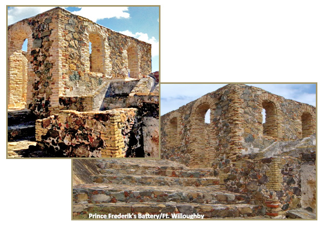 Southwest corner of the battery guardhouse; Before stabilization (bottom right); After stabilization (top left)