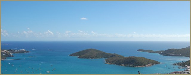 View of Hassel from the North: Charlotte Amalie Harbor to the left, Gregerie Channel to the right