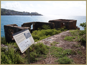 Interpretive sign at the Southeastern end of the trail, Prince Frederik's Battery