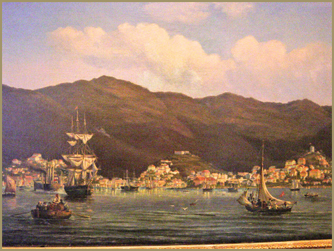 St Thomas Harbor bustling with merchant ships, c. 1850